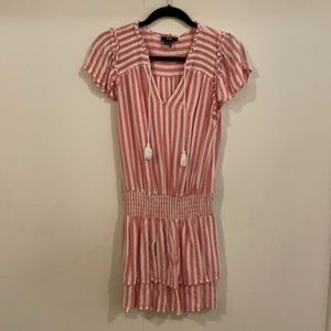Paige pink and white striped smocked waist tiered dress